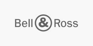 Logotypen för Bell & Ross i grå färg på en vit bakgrund.