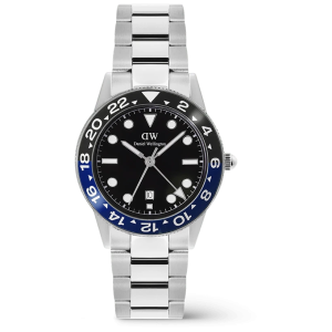 Daniel Wellington Iconic GMT Link Black Blue Ceramic Bezel Silver 40mm DW00100921, handla denna klocka online eller i butik hos klockmaster