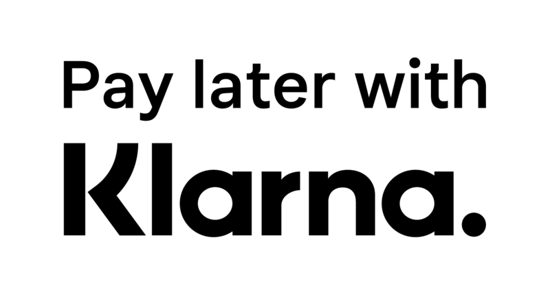 Svart Klarna logga med texten 'Pay later with Klarna.'