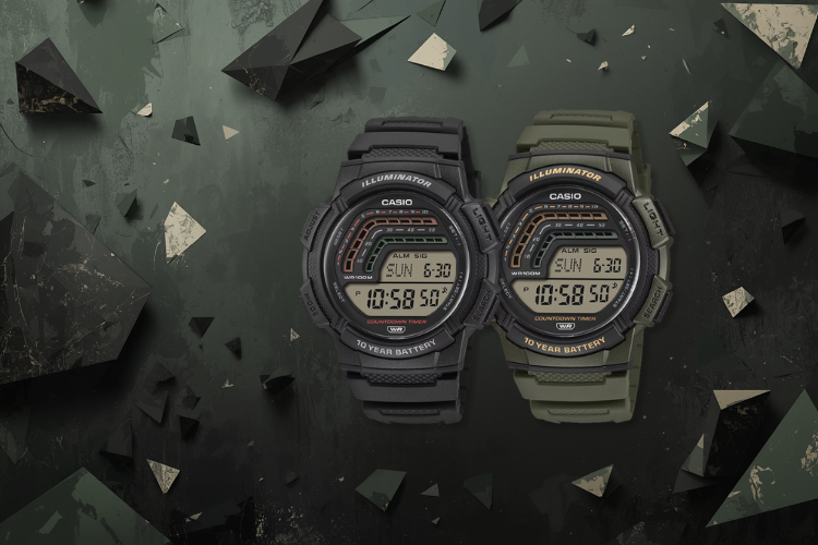 två digitala casio timeless en i svart och en i grönt
