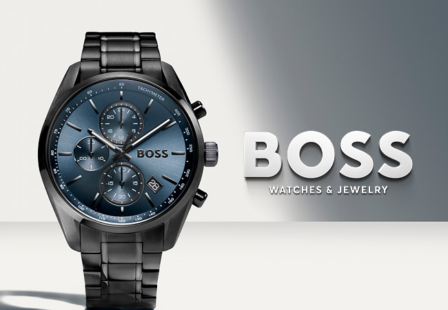 Boss klocka med blå urtavla svart boett och svart armband