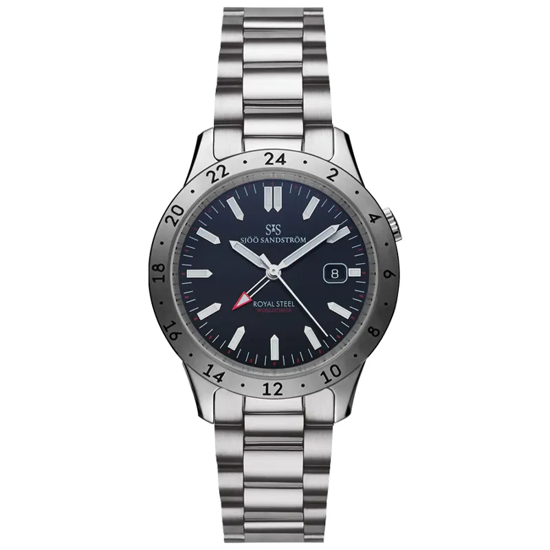 Sjöö Sandström Royal Steel Worldtimer 41mm, handla denna klocka online eller i butik hos klockmaster