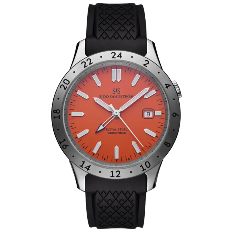 Sjöö Sandström Royal Steel Worldtimer 41 mm 020098, handla denna klocka online eller i butik hos klockmaster