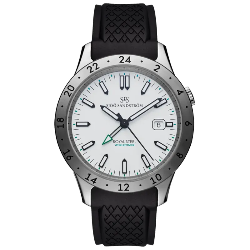 Sjöö Sandström Royal Steel Worldtimer 41mm 020135, handla denna klocka online eller i butik hos klockmaster
