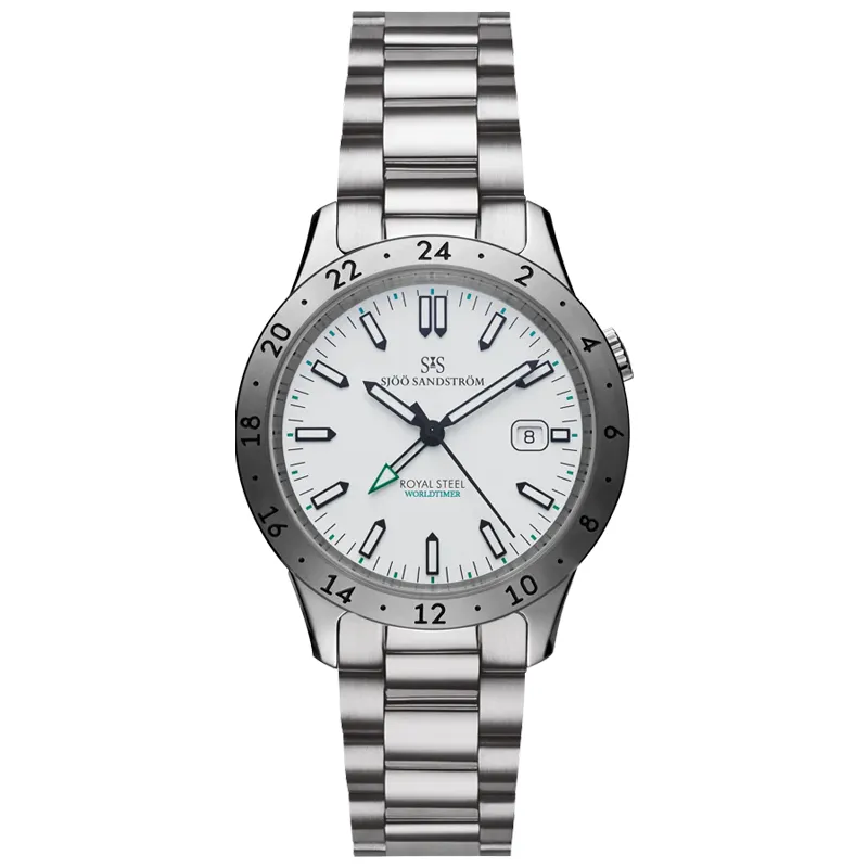 Sjöö Sandström Royal Steel Worldtimer 41mm 020142, handla denna klocka online eller i butik hos klockmaster