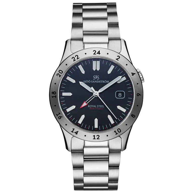 Sjöö Sandström Royal Steel Worldtimer 36mm 020449, handla denna klocka online eller i butik hos klockmaster