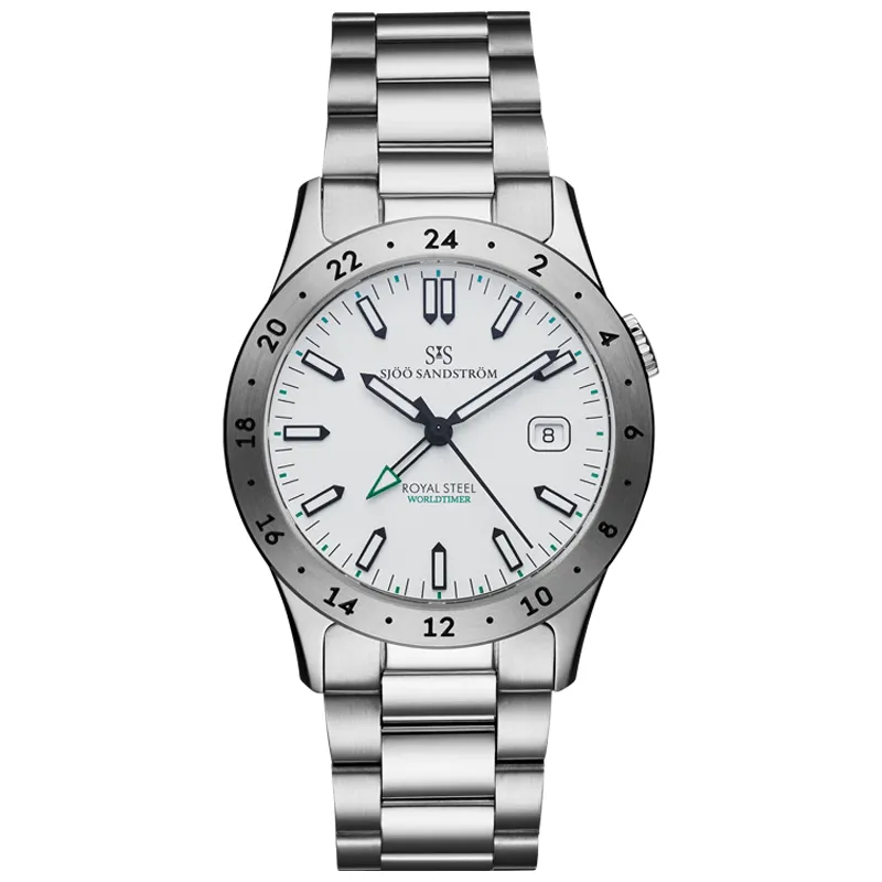 Sjöö Sandström Royal Steel Worldtimer 36mm 020593, handla denna klocka online eller i butik hos klockmaster