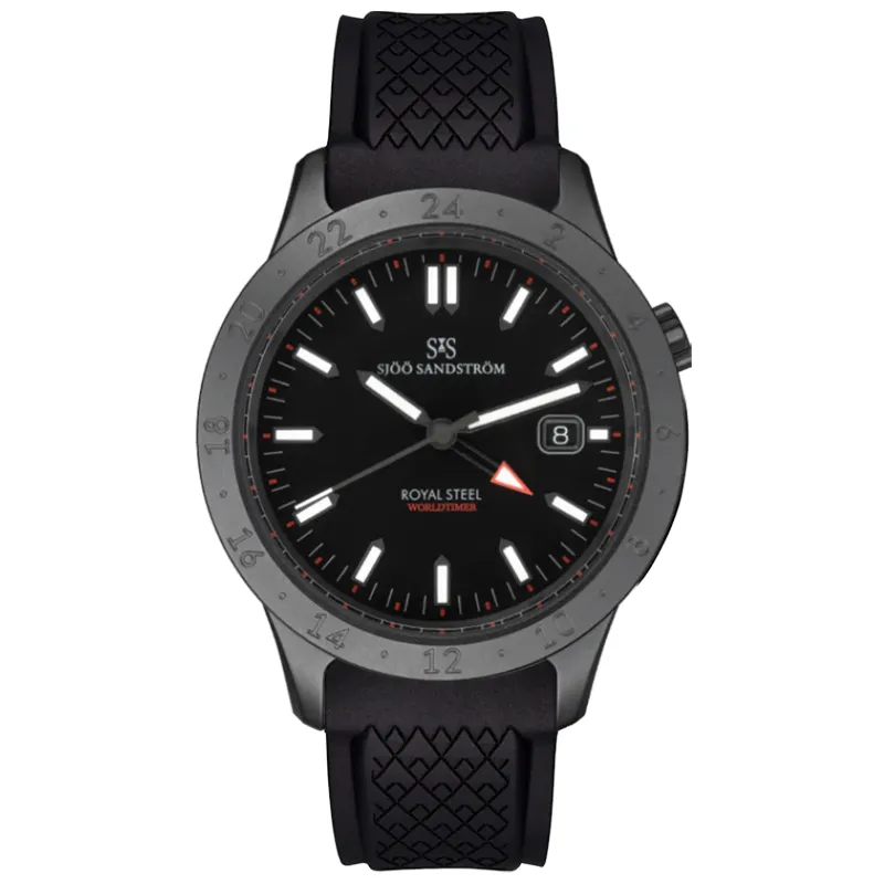 Sjöö Sandström Royal Steel Worldtimer 41mm 020647, handla denna klocka online eller i butik hos klockmaster