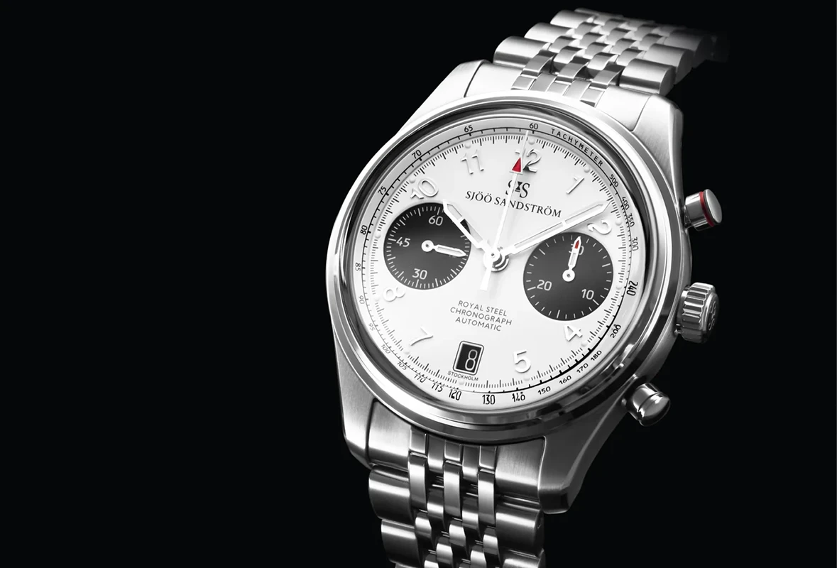 Sjöö Sandström Royal Steel Chronograph 40mm, klocka som du kan handla till bra pris hos oss på Klockmaster.