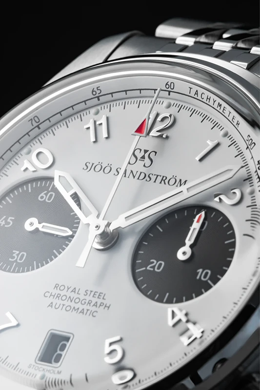 Sjöö Sandström Royal Steel Chronograph 40mm, klocka som du kan handla till bra pris hos oss på Klockmaster.