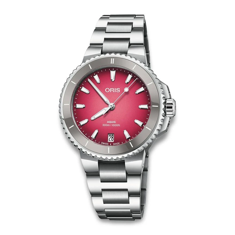 ORIS Aquis Date Taste of Summer 36.5mm, handla denna klocka online eller i butik hos klockmaster