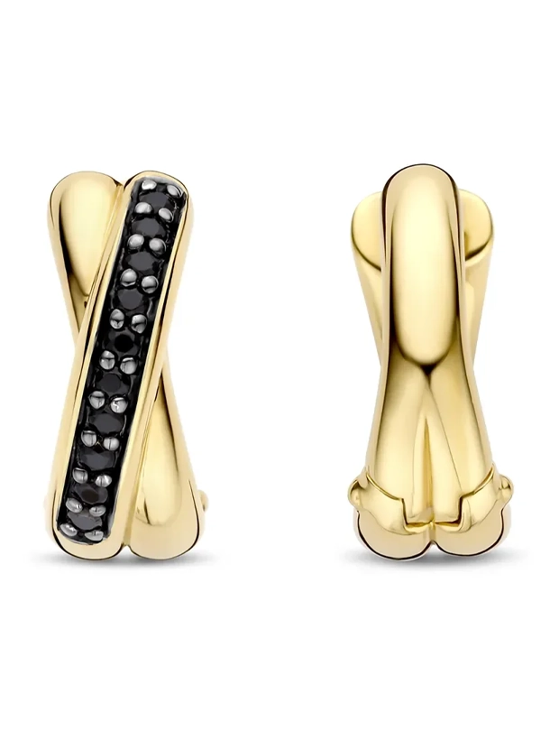 Ti Sento Black Zirconia Crossover Hoops - Svart/Guld 7667BY, klocka som du kan handla till bra pris hos oss på Klockmaster.