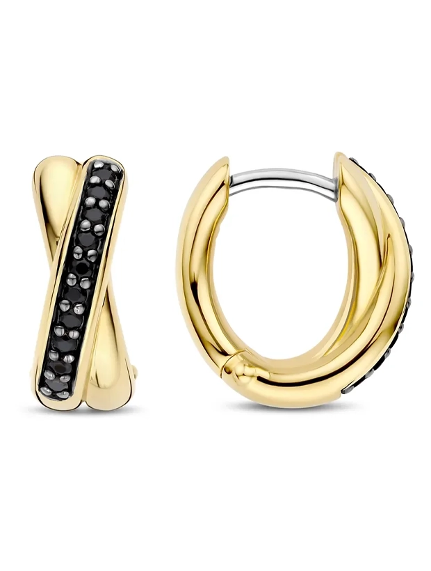 Ti Sento Black Zirconia Crossover Hoops - Svart/Guld 7667BY, klocka som du kan handla till bra pris hos oss på Klockmaster.