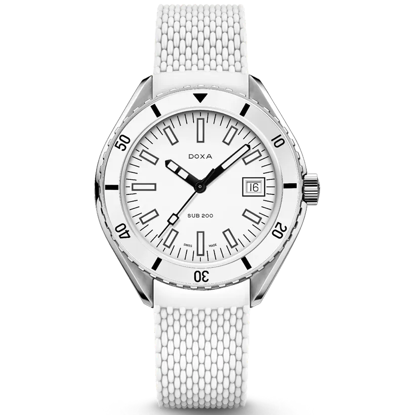 DOXA SUB 200 Whitepearl 42mm 799.10.011.23, handla denna klocka online eller i butik hos klockmaster