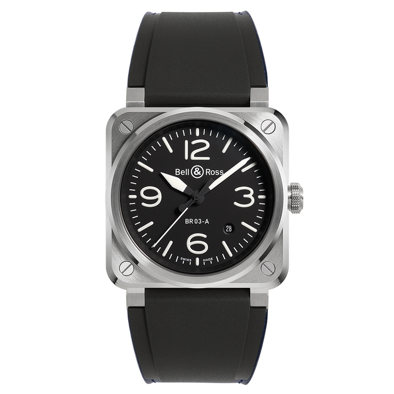 BELL & ROSS BR03 AUTO 41 BLACK STEEL BR03A-BL-ST/SRB, handla denna klocka online eller i butik hos klockmaster