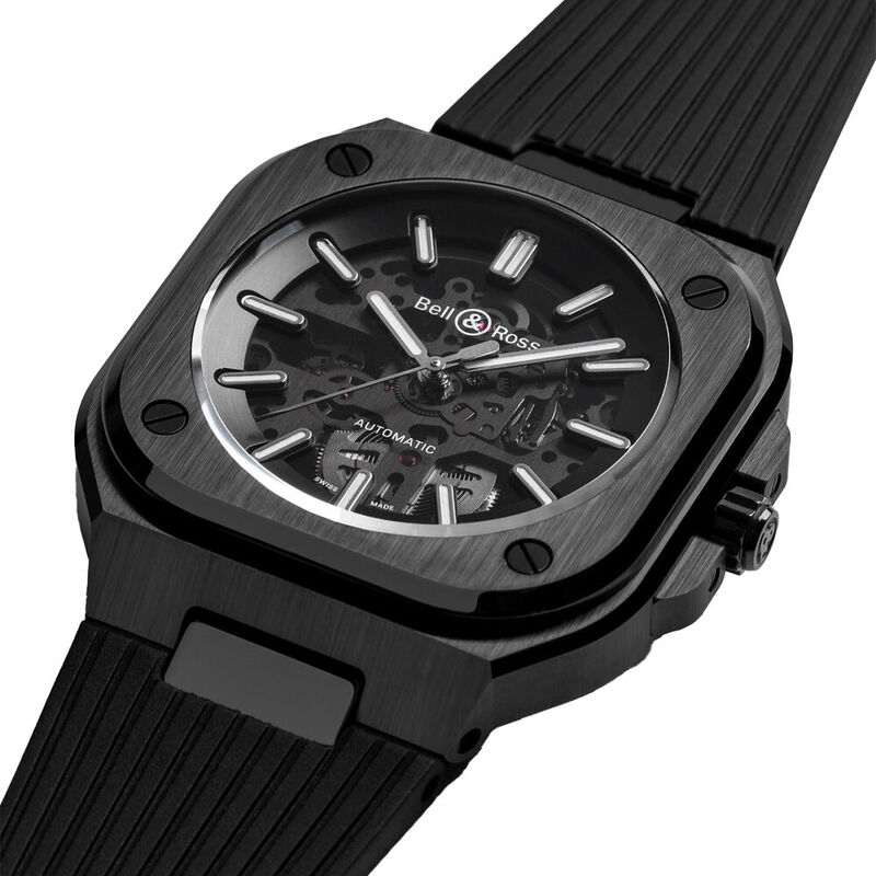 BELL & ROSS BR05 AUTO SKELETON BLACK CERAMIC  RUBBER STRAP, klocka som du kan handla till bra pris hos oss på Klockmaster.