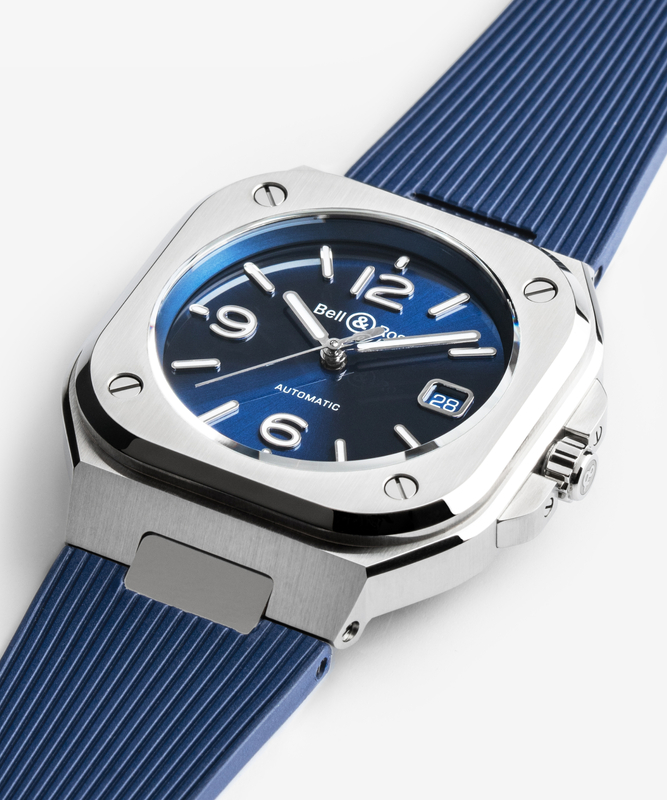 BELL & ROSS BR05 AUTO BLUE STEEL  RUBBER STRAP, klocka som du kan handla till bra pris hos oss på Klockmaster.