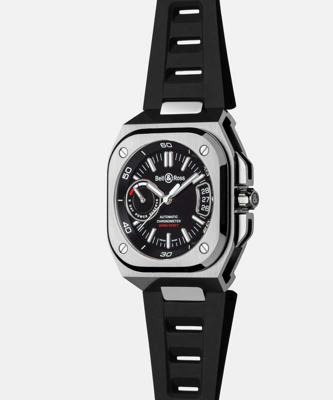 BELL & ROSS BRX5 AUTO BLACK STEEL  RUBBER STRAP, klocka som du kan handla till bra pris hos oss på Klockmaster.