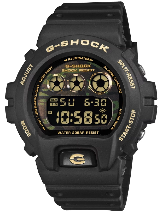 CASIO G-Shock Bold Camo, Camo and Gold 50mm DW-6900CF-1ER, handla denna klocka online eller i butik hos klockmaster