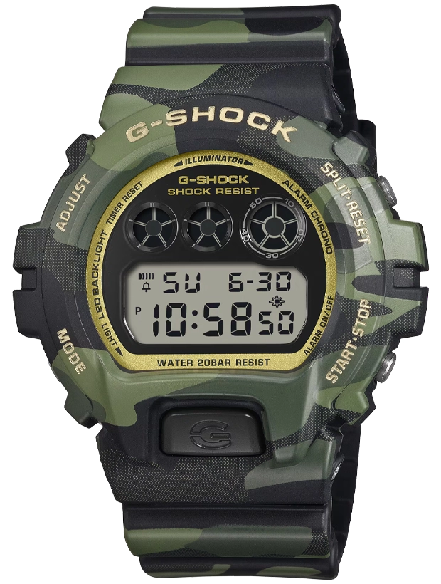 CASIO G-Shock Bold Camo, Camo and Gold 50mm DW-6900CMG-3ER, handla denna klocka online eller i butik hos klockmaster