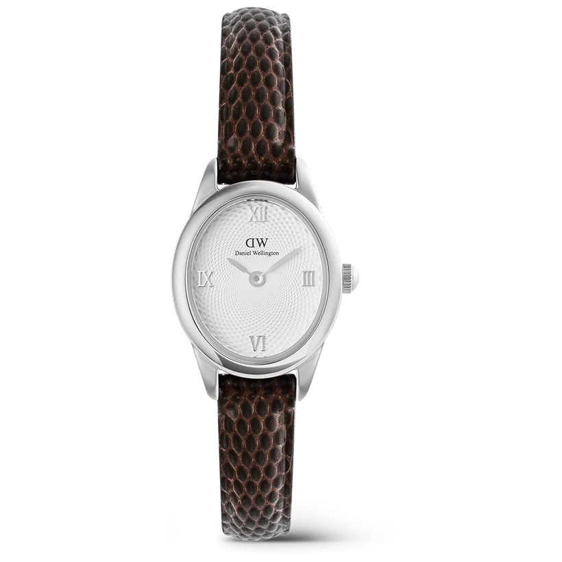 Daniel Wellington Ophelia Mini Dark Brown Lizard White Guilloché Silver 22mm, handla denna klocka online eller i butik hos klockmaster