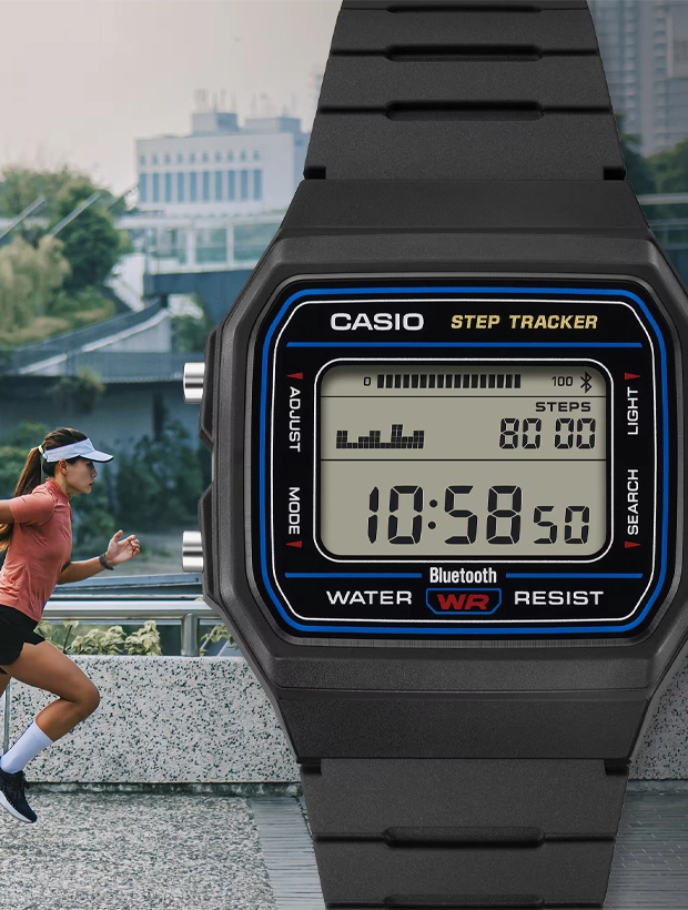 CASIO Timeless Step Tracker Bluetooth 38mm F-B100W-1AEF, klocka som du kan handla till bra pris hos oss på Klockmaster.