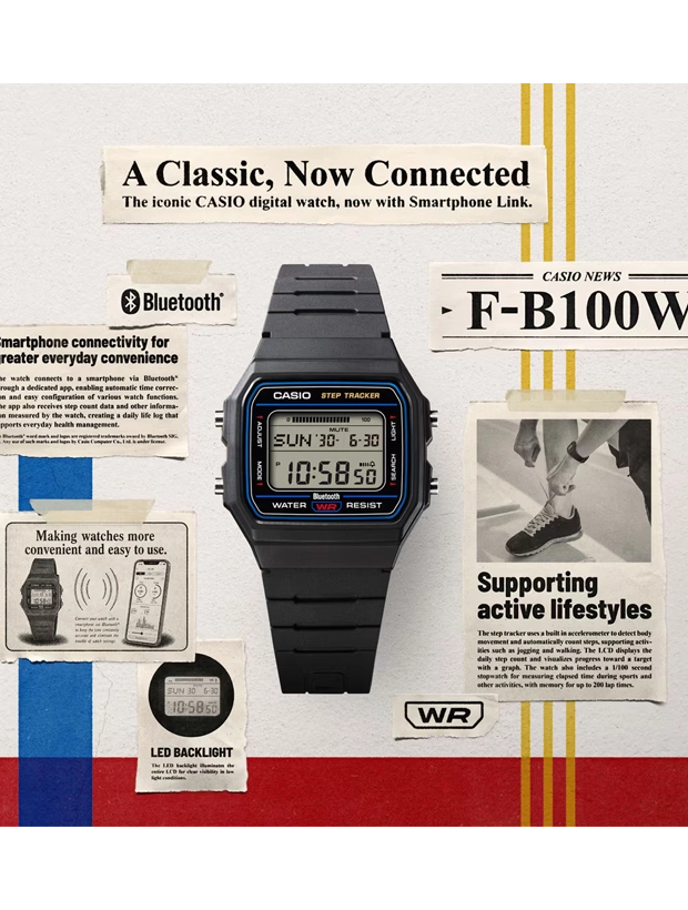 CASIO Timeless Step Tracker Bluetooth 38mm F-B100W-1AEF, klocka som du kan handla till bra pris hos oss på Klockmaster.