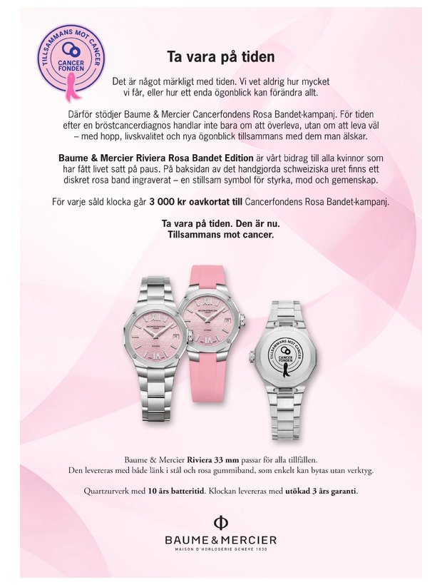 Baume and Mercier Riviera 33mm - Rosa Bandet M0A10812SE, klocka som du kan handla till bra pris hos oss på Klockmaster.