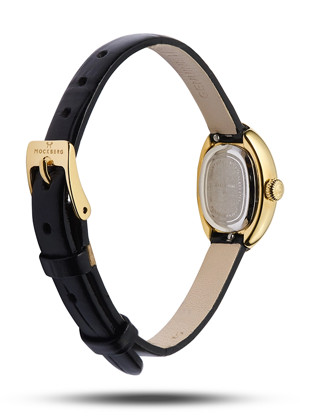 Mockberg Belle Oval Petite Leather Gold 18.5mm MB1412, klocka som du kan handla till bra pris hos oss på Klockmaster.