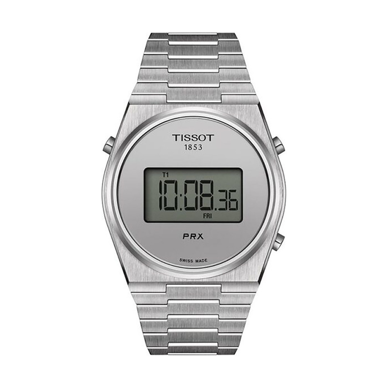 TISSOT PRX Digital, en kvalitetsklocka från Klockmaster med gratis justering av armband och 12 månaders allriskförsäkring.
